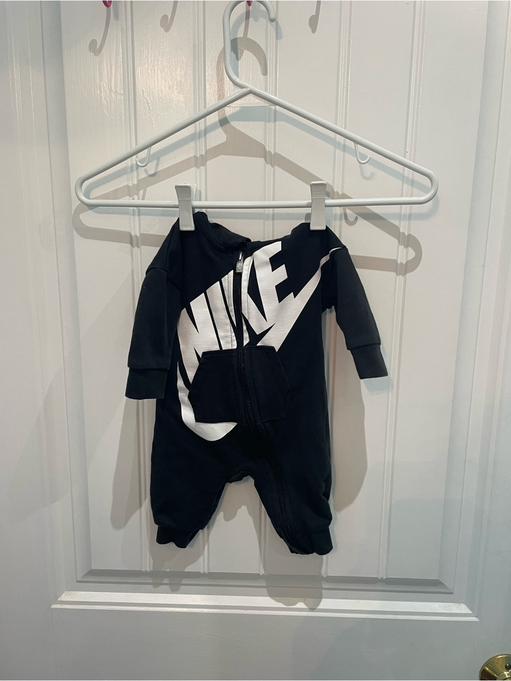Nike Black Baby Zip-Up Hooded One-Piece with White Swoosh